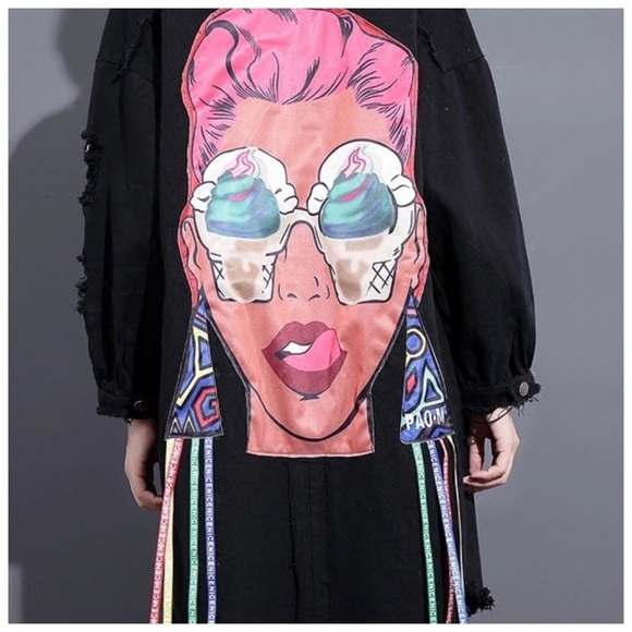 Black Graphic Back Denim Jacket - Picture 8 of 8